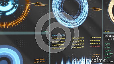 Futuristic interface. Digital screen. Ultra detailed abstract digital background. Blinking and switching indicators and Stock Photo