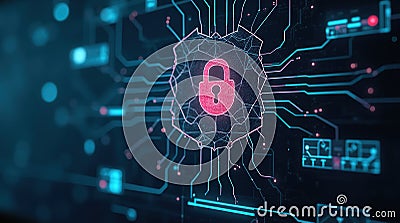 Futuristic interface displaying advanced secure network protection technology Stock Photo