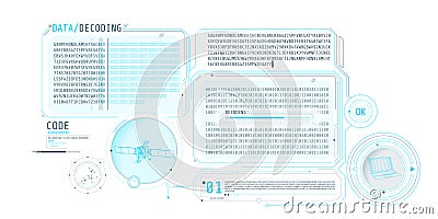 Futuristic interface of satellite data decoding program. Vector Illustration