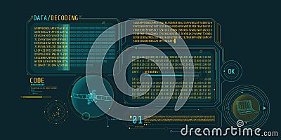 Futuristic interface of satellite data decoding program. Vector Illustration