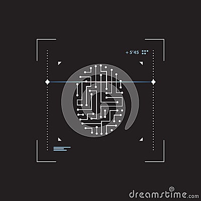 Futuristic interface scanner fingerprint. Security and access to information through biometrics identification. Vector Illustration