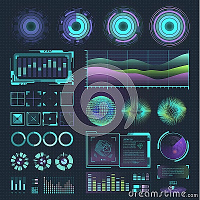 Futuristic interface space motion graphic infographic game and ui ux elements hud design graph wave bar hologram vector Vector Illustration