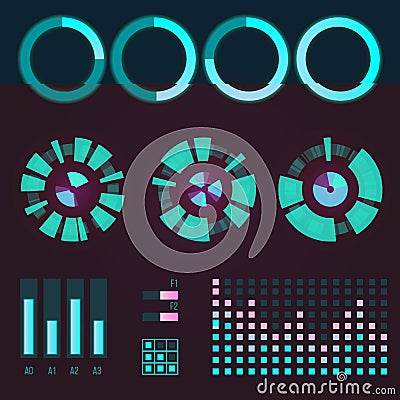 Futuristic interface space motion graphic infographic game and ui ux elements hud design graph wave bar hologram vector Vector Illustration