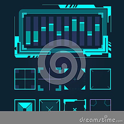 Futuristic interface space motion graphic infographic game and ui ux elements hud design graph wave bar hologram vector Vector Illustration