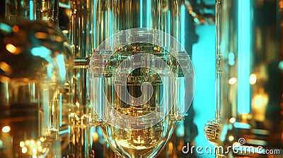 In a futuristic lab setting, complex calculations are being executed by a quantum computer, with glowing qubits floating Stock Photo