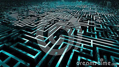 Futuristic Labyrinth: Satellite Glimpse of an Intricate Holographic Maze Stock Photo