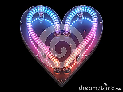 Futuristic led dots light font. Ultraviolet. Heart symbol. Cartoon Illustration