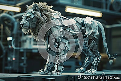 Futuristic lion robot, mechanical robot. Generative AI Stock Photo