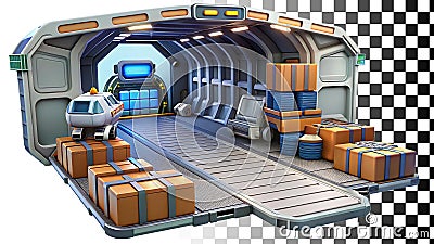 Futuristic loading bay cargo containers tunnel sci,fi logistics storage png transparent image Generative AI Stock Photo