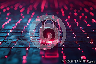 Futuristic Lock in Binary Matrix Stock Photo