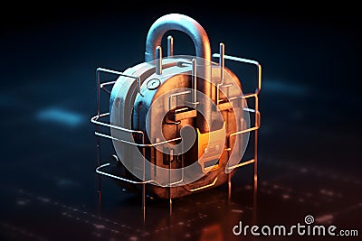 Futuristic lock. Concept of data security, cybersecurity, cyber defense, etc Stock Photo