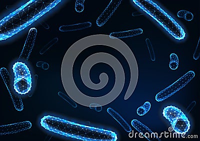 Futuristic low polygonal bacteria bacilli background with space for text on dark blue. Vector Illustration