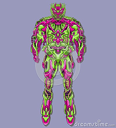 Futuristic mecha robot made with arms illustration head hands body legs Vector Illustration