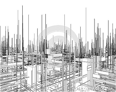 Futuristic Megalopolis City Of Skyscrapers Vector Vector Illustration