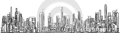 Futuristic Megalopolis City Of Skyscrapers Vector. Vector Illustration