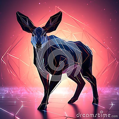 Futuristic Menagerie: Abstract Animal Art in Black Background, a 3D Rendering with Glowing Low-Polygonal Elements, Creating an Stock Photo