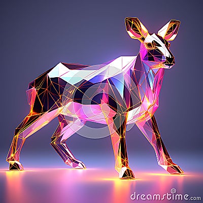 Futuristic Menagerie: Abstract Animal Art in Black Background, a 3D Rendering with Glowing Low-Polygonal Elements, Creating an Stock Photo