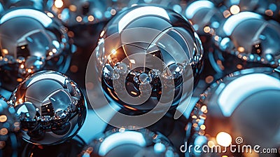 futuristic metallic pattern of shiny chrome spheres, creating a tech-inspired design concept for a modern background Cartoon Illustration