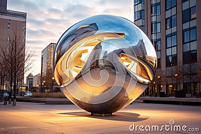 futuristic metallic sculpture in an urban surrounding Stock Photo