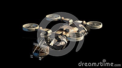 Futuristic military battleship with helicopter-like propellers Stock Photo