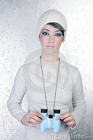 Futuristic modern fashion woman blue binocular Stock Photo