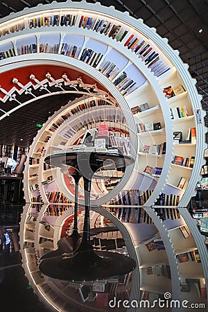 The futuristic modern interiror architecture design in the book store Zhongshuge in Shenzhen, Editorial Stock Photo