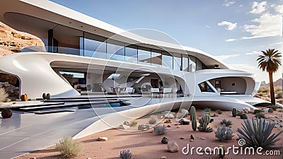 Futuristic modern looking home in the desert southwest Stock Photo