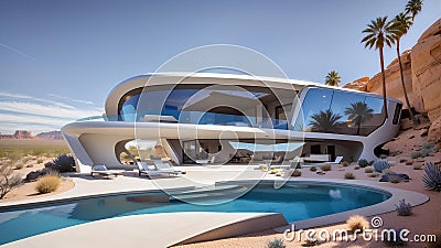 Futuristic modern looking home in the desert southwest Stock Photo