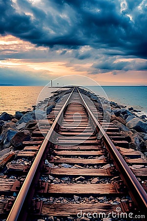 Futuristic modern of railroad tracks, motion Blur Stock Photo