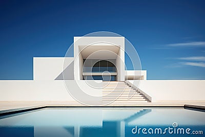 Futuristic Modern white building with a unique geometric design with corner walls. Minimalist style architecture. Ideal Stock Photo