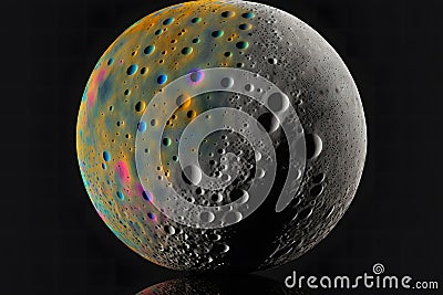 Futuristic Moon on a black background created with generative AI technology Cartoon Illustration