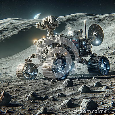 Futuristic Moon Rover: Unveiling Lunar Mysteries Stock Photo