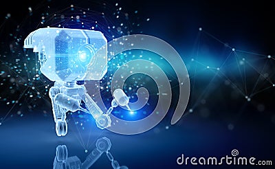 Futuristic nanorobot holographic projection on blue background 3D rendering Stock Photo