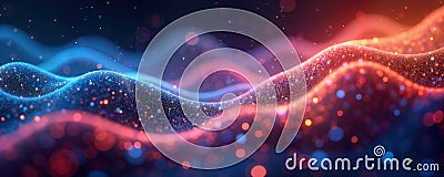 Futuristic nanoscale display shows pulsating light lines. Abstract energy flow with vibrant colors. Optical tech concept. Stock Photo