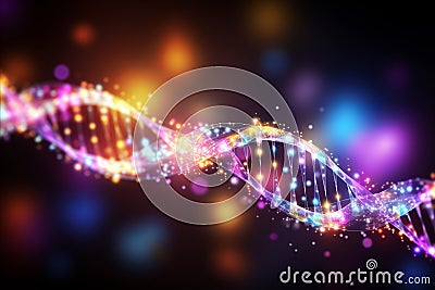 Futuristic Neon DNA Structure - Abstract Technological Background for Science and Genetics Stock Photo