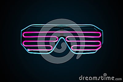 Futuristic neon glasses isolated on dark background Stock Photo