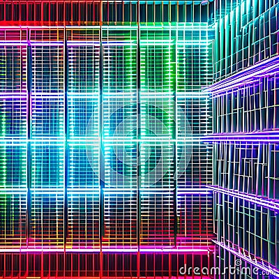 928 Futuristic Neon Grid: A futuristic and dynamic background featuring a neon grid pattern in electrifying and vibrant colors t Stock Photo
