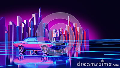 Futuristic Neon Night City Background Cartoon Illustration