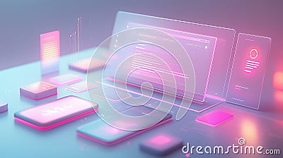 futuristic neon text-based ui dashboards with floating interface design Stock Photo