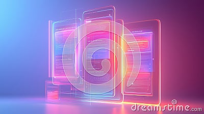 futuristic neon text-based ui dashboards with floating interface design Stock Photo