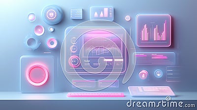 futuristic neon text-based ui dashboards with floating interface design Stock Photo