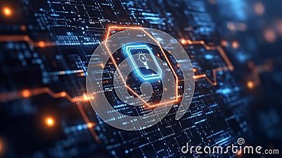 Futuristic network interface showcasing advanced security protocols and digital protection systems Stock Photo
