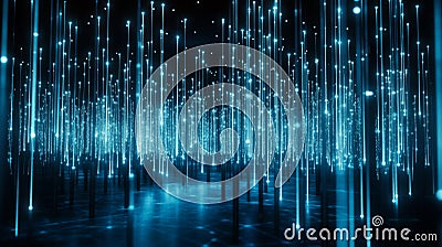 In a Futuristic Neural Network, an Interconnected System with Glowing Nodes and Lines Converges with Digital Data Stock Photo