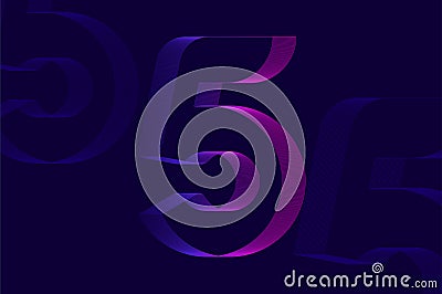 Futuristic numeric glitch efffect with line pattern number 5 five Vector Illustration