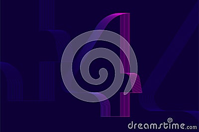 Futuristic numeric glitch efffect with line pattern number 4 four. Vector Illustration