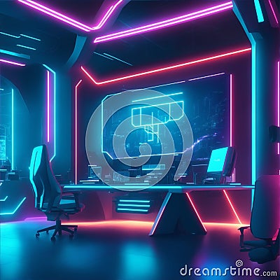 futuristic office, beautiful neon lights in the office Stock Photo