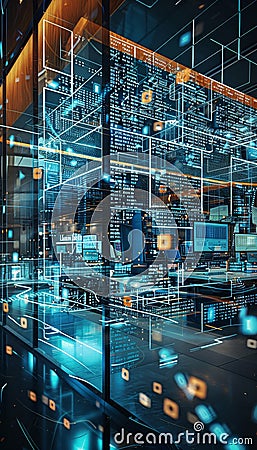 Futuristic office displaying the intelligence cycle osint and ai tools in action Stock Photo