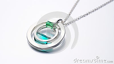 Futuristic Optics Pendant With Emerald In Silver And Stainless Steel Stock Photo