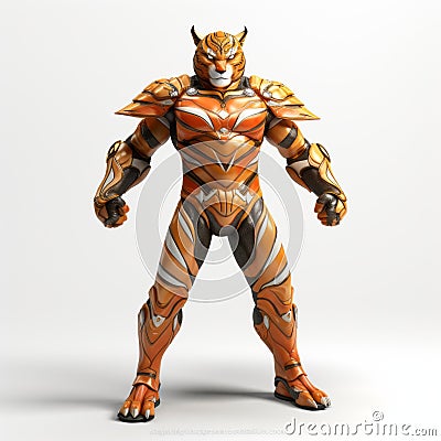 Futuristic Orange Tiger Superhero 3d Rendering Stock Photo