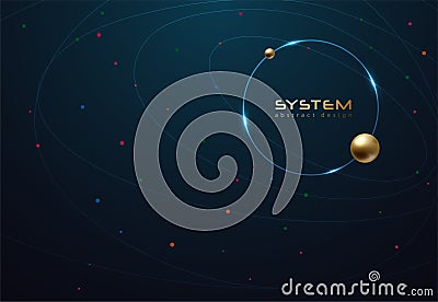 Futuristic orbit line and color dots business tech dark blue background design. Globe data network elements abstract dark Vector Illustration